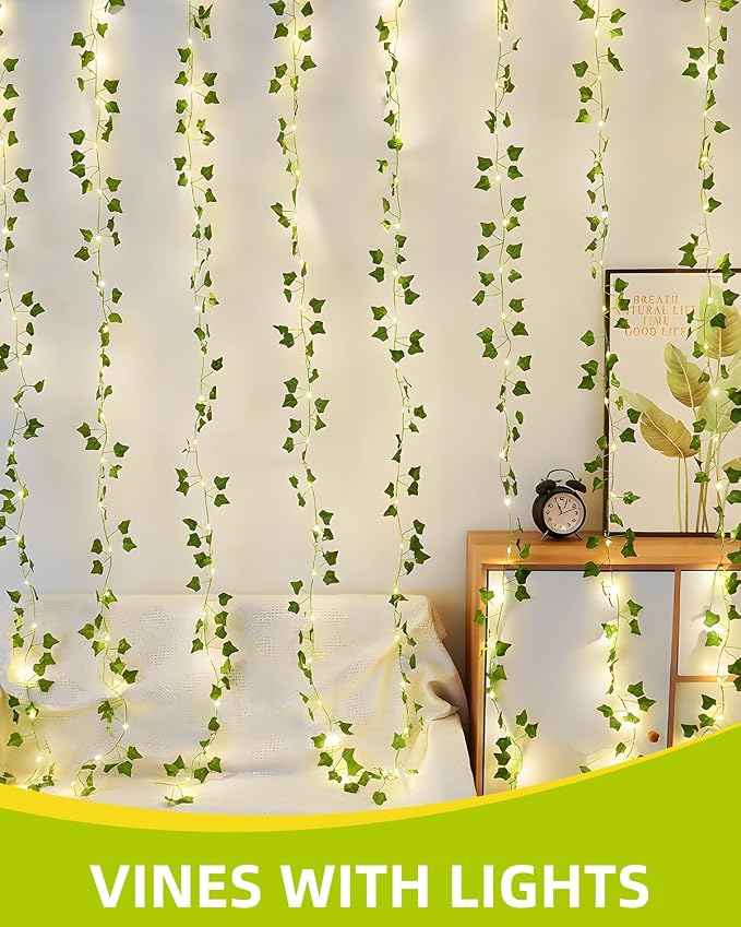 KASZOO Vines with Fairy Lights for Bedroom - 200 LED Ivy Curtain Wall Vines for Wedding, Party, Dorm, Indoor & Outdoor Use, 6.5ft x 6.5ft