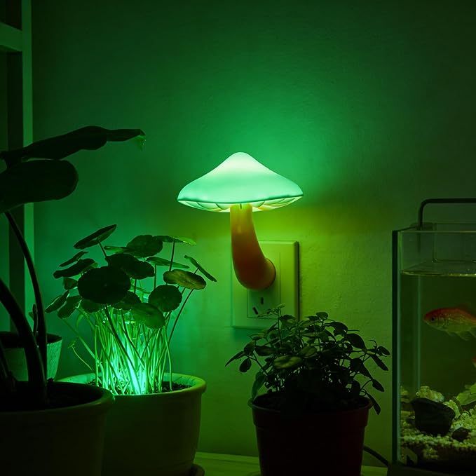 AUSAYE 5 Pack Sensor LED Night Lights Plug in Wall Lamp Mushroom Night Light for Adults Kids NightLight for Bedroom,Bathroom,Toilet,Hallway,Stairs,Kitchen,Basement Green
