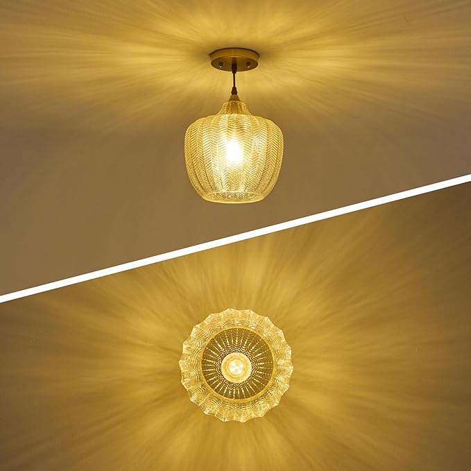Modern Gold Pendant Light, Clear Glass Farmhouse Kitchen Island Pendant Light Fixture Adjustable Vintage Hanging Ceiling Light for Dining Room Corridor 9.45 inch 1 Pack, UL Certification