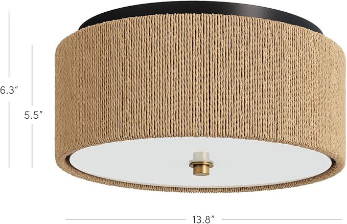 Nathan James Juluca Boho Light Fixture, Flush Mount Ceiling Light with Frosted Glass Diffuser, Rustic Boho Ceiling Light with Seagrass Shade