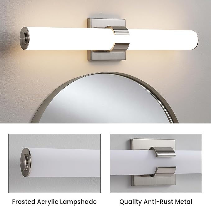 AIJIASI Brushed Nickel Vanity Lights for Bathroom - 22 Inch Bathroom Light Fixtures Over Mirror with Acrylic Shade, 18W LED Modern Vanity Lighting Fixtures Wall Sconce 3000K