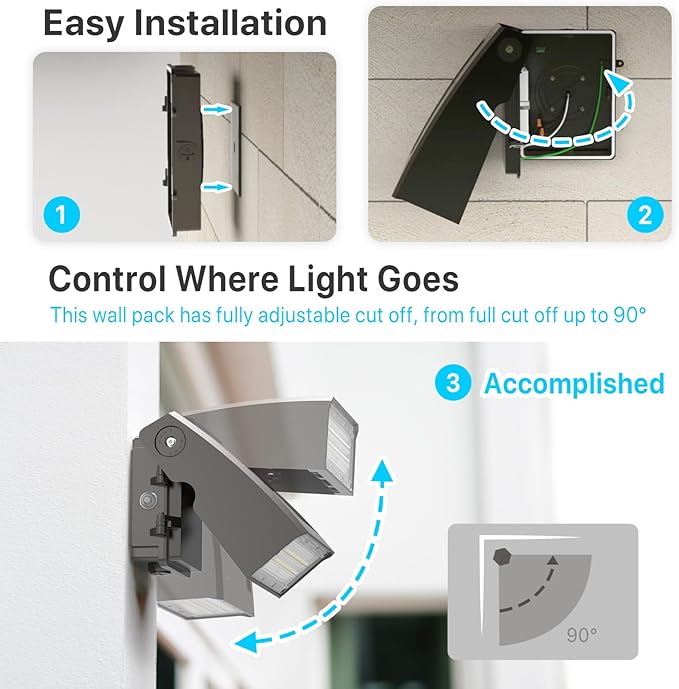 HYPERLITE LED Wall Pack 40W: 5000K ETL Listed with Dusk-to-Dawn Photocell Commerical Security Lighting - 0-90° Adjustable Small Wall Pack Lights Outdoor Led for Garage House Driveway Building Yard