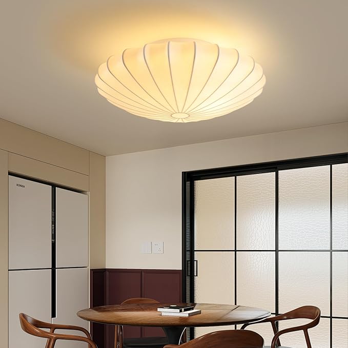 ziidoo 2-Light Semi Flush Mount Ceiling Light,15.7in White Imitation Silk Wabi Sabi Round Lantern 3000K Modern Close to Ceiling Light fixtures for Bedroom Living Room Entryway Hallway