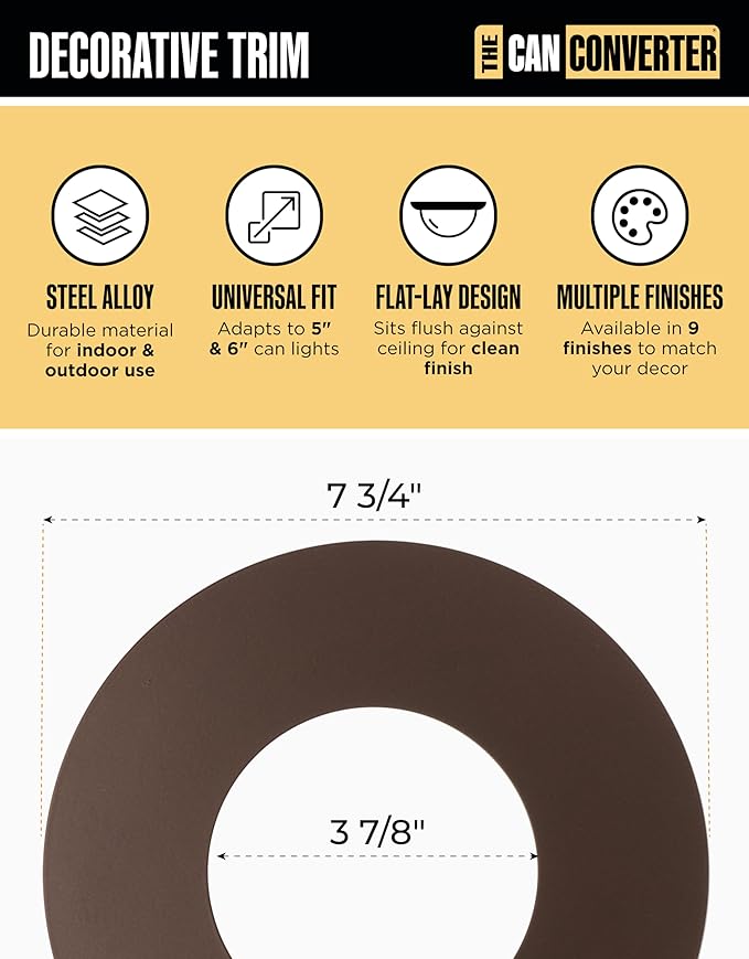 The Can Converter Ceiling Medallion for Recessed Can Light – Home Improvement Decorative Steel Flat Goof Ring & Cover Plate for 5" & 6" Cans, Small Ceiling Medallion for Chandeliers, Oil Rubbed Bronze