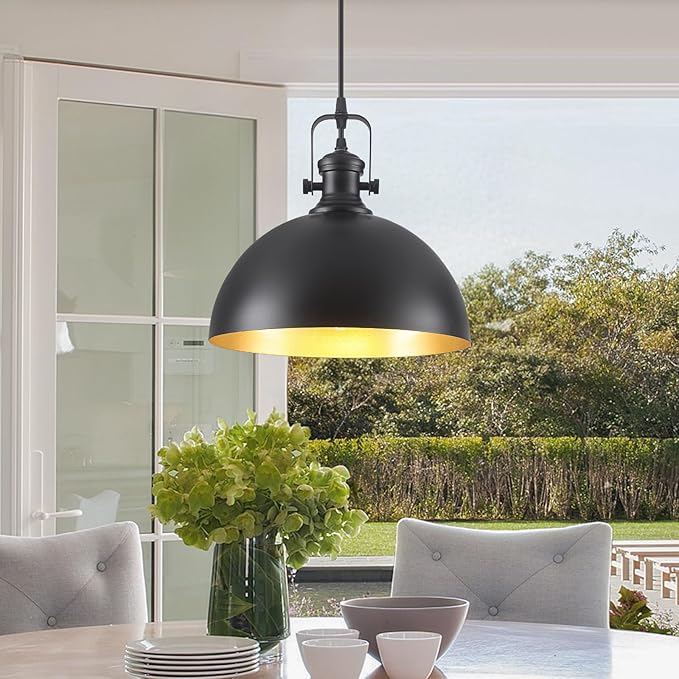 Black Pendant Lights Kitchen Island 2 Pack, Farmhouse Kitchen Pendant Lights, 11.8 inches Dome Pendant Light Fixtures, Industrial Vintage Light Fixture for Kitchen Island Dining Room
