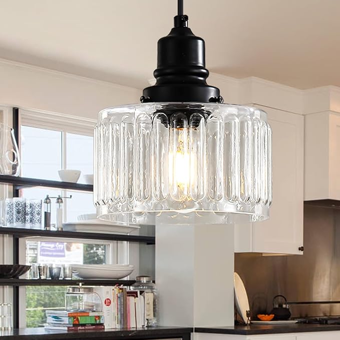 Vintage Pendant Lights Kitchen Island, Glass Kitchen Pendant Lighting Over Island, Farmhouse Pendant Light Fixtures for Kitchen Island, Bathroom, Bedroom, Dining Room, 2 Pack