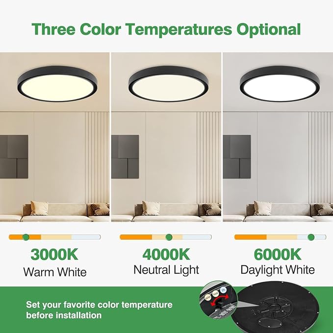 6PK 9 Inch LED Flush Mount Ceiling Light, 18W, 1860LM, 3000K/4000K/6000K CCT Selectable, Round Flat Panel Low Profile Ceiling Light Fixtures for Hallway, Kitchen, Bedroom, Laundry Room