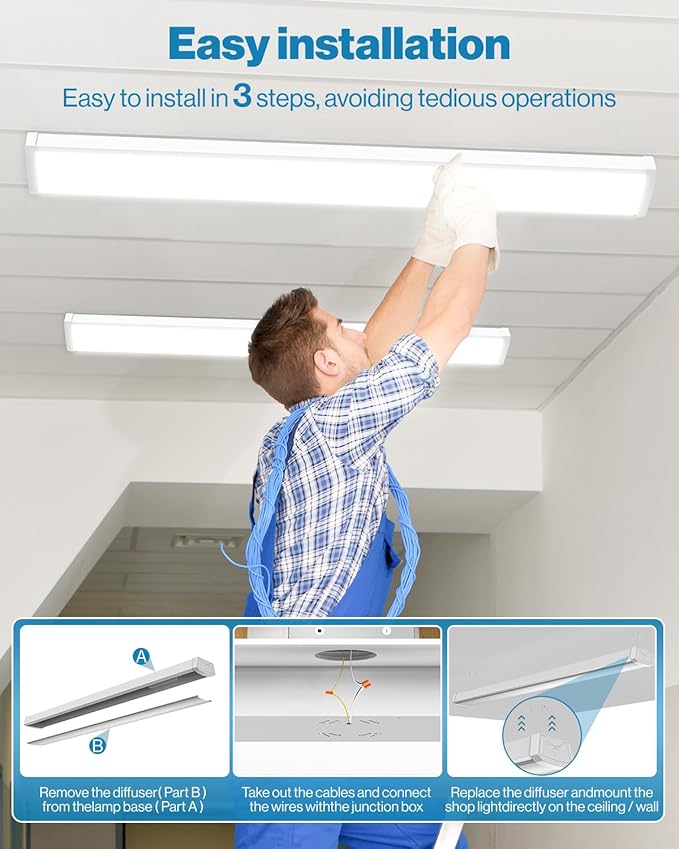 Sunco 6 Pack LED Garage Ceiling Lights Wraparound Fixture 4FT,Linkable Shop Light, 3500 LM, 40W=300W, 6000K Daylight Deluxe, Hardwired, Surface Mount, Utility Workshop Light ETL.