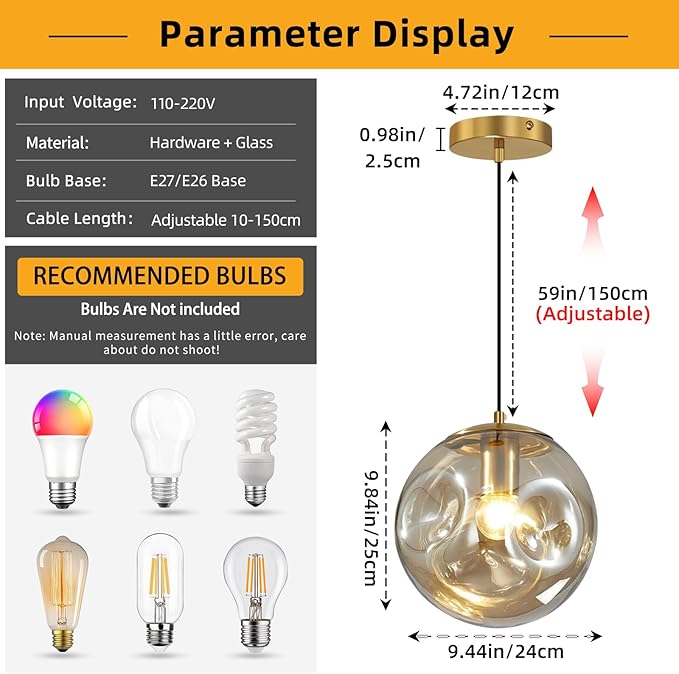 Modern Amber Concave Glass Pendant Light, 3-Pack Kitchen Island Lighting Single Globe Pendant Light Fixtures Century Kitchen Island Pendant Light for Bedroom Dining Room Light (Without Bulbs)