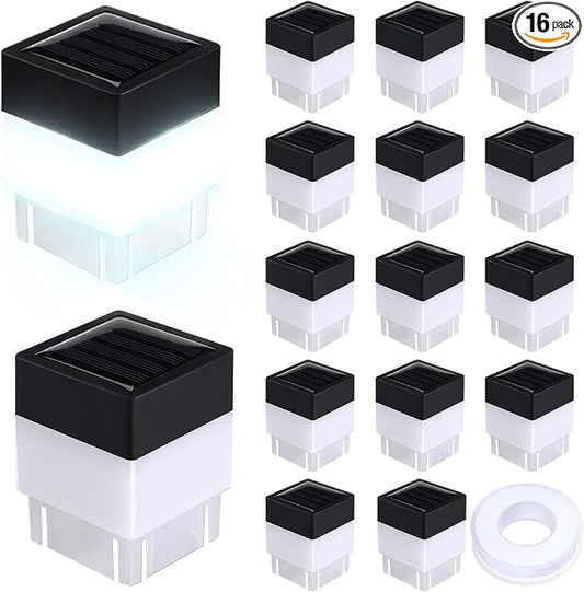 Tujoe Solar Post Cap Lights Fence Post Solar Lights 2in x 2in (5cm x 5cm)(White,16 Pack)