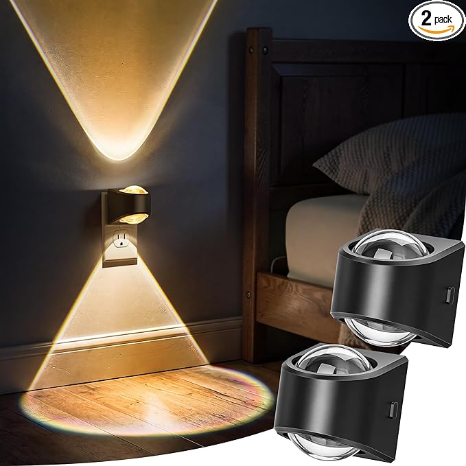 Briignite Projector Night Light, Night Lights Plug into Wall, Soft White for Bedroom, Dimmable Brightness Dusk to Dawn Nightlight for Kids, Nursery, Bathroom, Home Decor, Gaming Room, 2 Pack