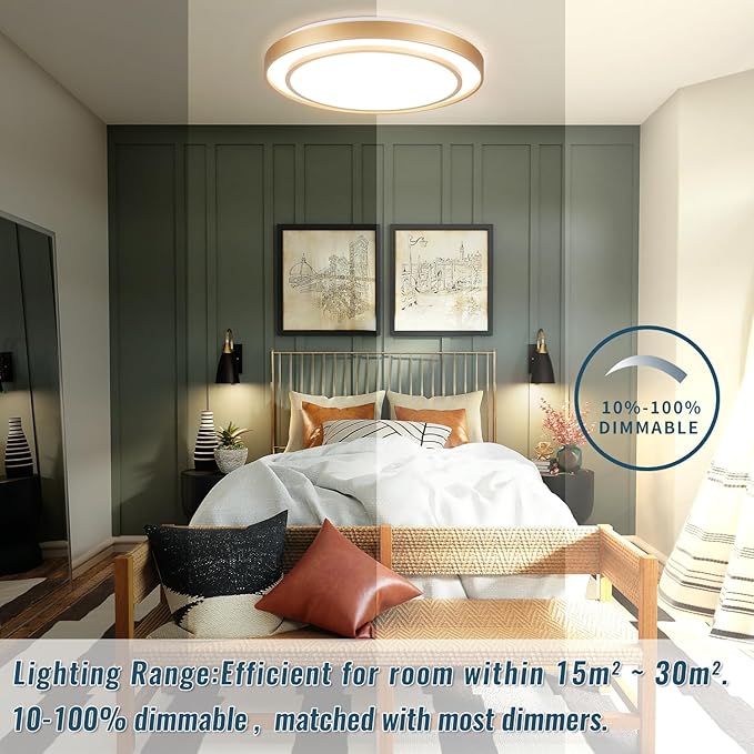 2Pack 20" LED Flush Mount Ceiling Light Fixture Gold, 36W Dimmable Light Fixture Ceiling Mount Round Overhead, Modern Close to Ceiling Light for Living Room, Foyer, Kitchen, Bedroom