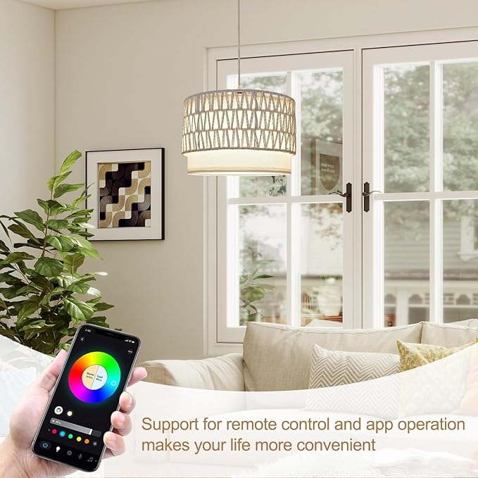 ZSLAIFU Hanging Lamp Plug in Pendant Light, 15FT White Hanging Lights with Plug in Cord, Hanging Light with Bulb and Remote, Hanging Lamps for Bedroom, Living Room, Kitchen, Farmhouse