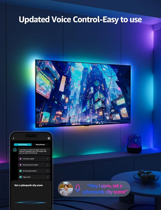 Lepro S1 AI LED Strip Lights for Bedroom - 100ft(2 Rolls of 50ft) Smart RGB Light Strips with IC and Rainbow Chasing Effects, Color Segment DIY, APP Control, No Remote, 2.4G Wi-Fi Only & Bluetooth