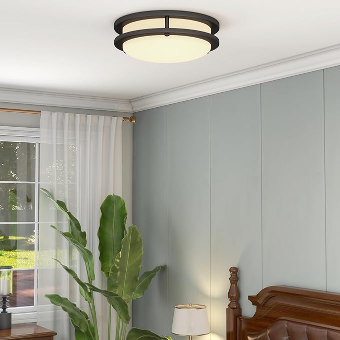 11 Inch LED Ceiling Light Fixture, 2700K/3000K/3500K/4000K/5000K Adjustable, Dimmable Flush Mount Modern Lighting for Bedroom Living & Laundry Room Kitchen Hallway Bathroom Basement, Black, 2 Pack