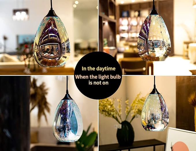 Yisuro Modern 3D Pendant Lights Kitchen Island 3 Pack, Farmhouse Colorful Glass Pendant Light with Clear Globe Shade, Kitchen Island Lighting for Dining Room Entryway, 7.8-inch Diameter