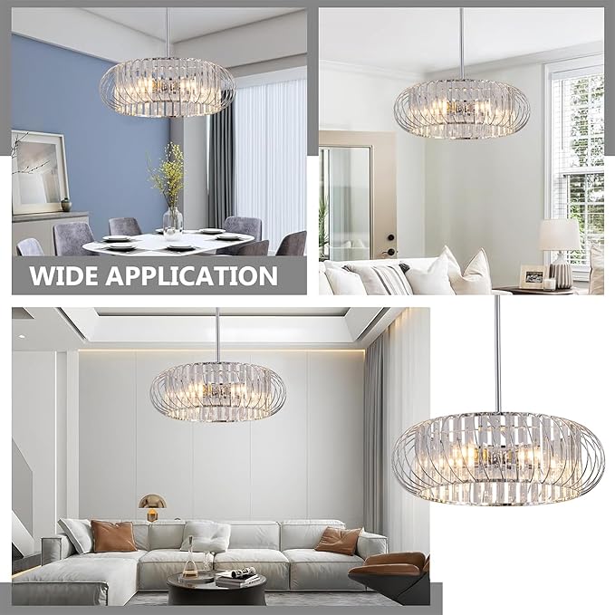5-Light Semi Flush Mount Ceiling Light, 19 Inch Chrome Metal Cage Hallway Ceiling Lamps, Farmhouse Ceiling Light Fixture, Industrial Crystal Chandelier for Corridor Bathroom Kitchen (E12,19 Inch)
