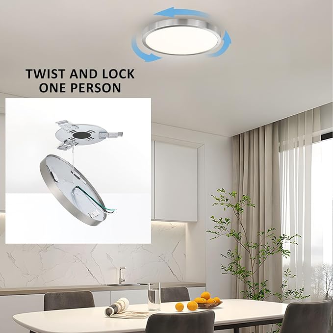 12 Inch Flush Mount LED Ceiling Light Fixture, Slim Dimmable Flush Mount Light for Kitchen, Metal and Glass Modern Ceiling Light for Low Ceiling, Bedroom, Laundry, Brushed Nickel, 22W, 3000K, 2 Pack