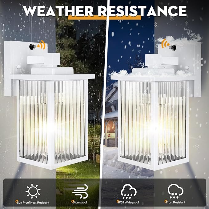 2 Pack Dusk to Dawn Outdoor Lighting, IP65 Waterproof Outdoor Porch Light with Tempered Glass, Outdoor Light Fixture for House Exterior Front Door Garage Patio(White)