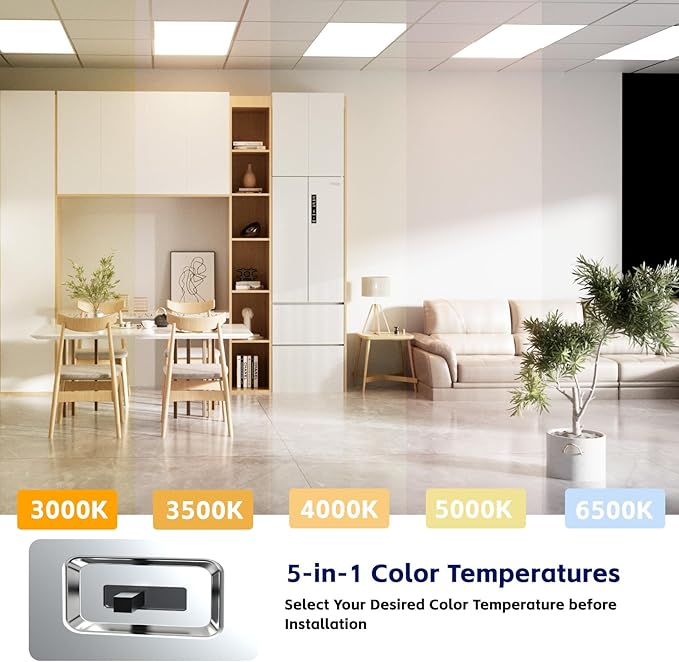 2x4 LED Flat Panel Light LED Drop Ceiling Light Fixture, 5 CCT 3000K-6500K Adjustable & 5 Wattage Selectable Recessed Back-Lit Fixture for Office, ETL Listed(4Pack 2x4)