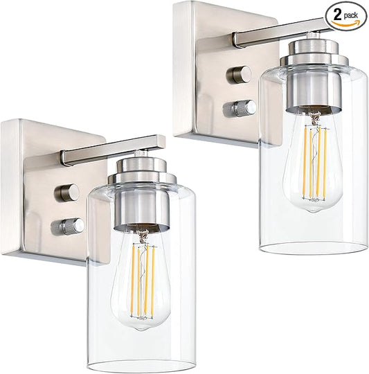 Loyareal Wall Sconces Set of Two, Brushed Nickel Wall Sconce with Rotary Switch, Sconces Wall Lighting, Bedside Wall Lamps, Light Fixtures for Bathroom Bedroom Living Room Hallway Kitchen