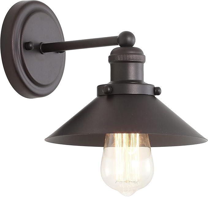 JONATHAN Y 7.88" Oil Rubbed Bronze 1-Light Industrial Farmhouse Metal Vanity Light Wall Sconce, Metal Shade for Bathroom Mirror, Kitchen, Entryway, LED Bulb Included (JYL7426A)