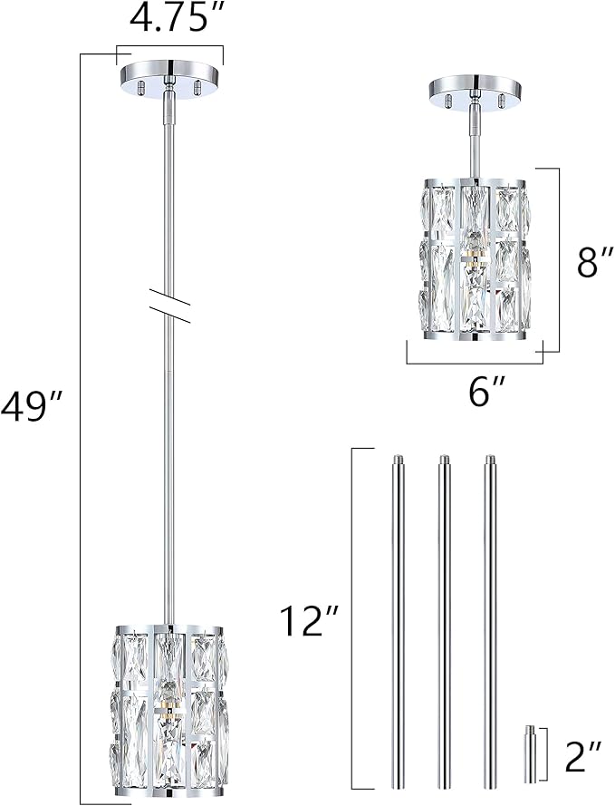 MEXO Modern Crystal Pendant Light Fixture 3-Pack Chrome Finish Hanging Lighting Crystal Chandelier for Kitchen Island