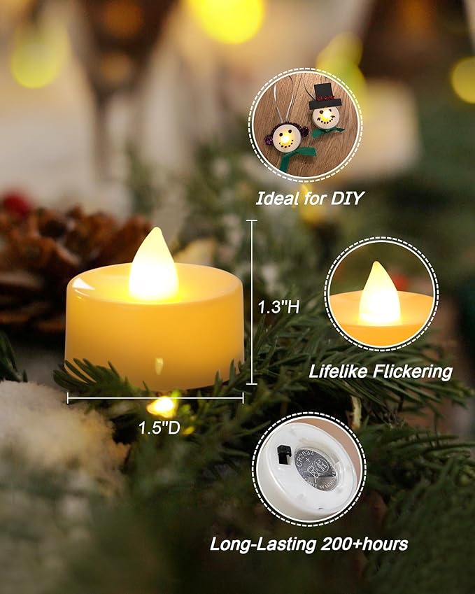 Amagic 50 Pcs Flickering Flameless Tea Lights Battery Operated, 200+ Hours Long Lasting Electric Candle for Wedding Table Centerpiece, Home Decor, Gift, Birthday, Halloween, Christmas, Ivory Base