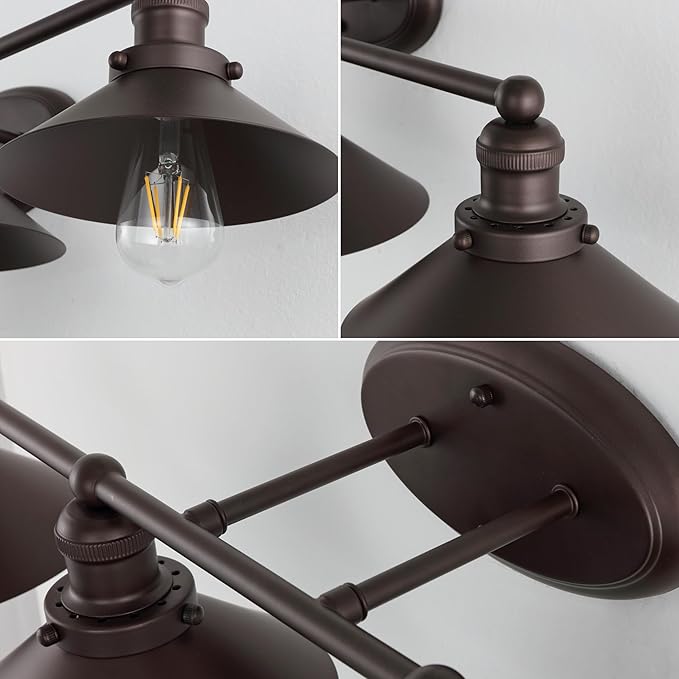 JONATHAN Y 36.25" Oil Rubbed Bronze 4-Light Industrial Farmhouse Metal Vanity Light Wall Sconce, Metal Shade for Bathroom Mirror, Kitchen, Entryway, LED Bulb Included (JYL7904A)