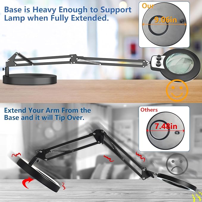HITTI 12X Magnifying Glass with Light Hands Free, 2026 New Infinite Color and Brightness Desk Lamp & Clamp, 2-in-1 LED Lighted Magnifier Stand for Craft Reading Hobby Close Work(12X Ring Base & Clamp)