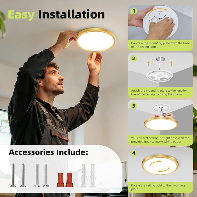 hepside 4PACK Flush Mount LED Ceiling Light Fixture 5CCT 7Inch 15W & 100W Equivalent Closet Light Fixture,Small Round Slim Surface Ceiling Lamp for Hallway,Bathroom,Bedroom,Kitchen,Interior