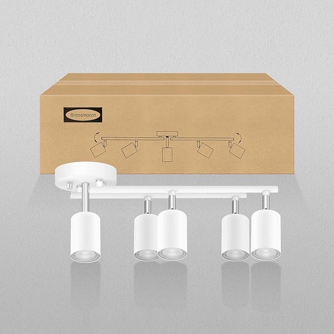 Track Lighting, LED Track Lighting Fixtures Ceiling, White Kitchen Lights for Bedroom, 30" Ceiling Spotlight Kit, 5 Light Wall Light with Rotatable Heads, Kitchen Decor(GU10 Socket, NO Bulb)