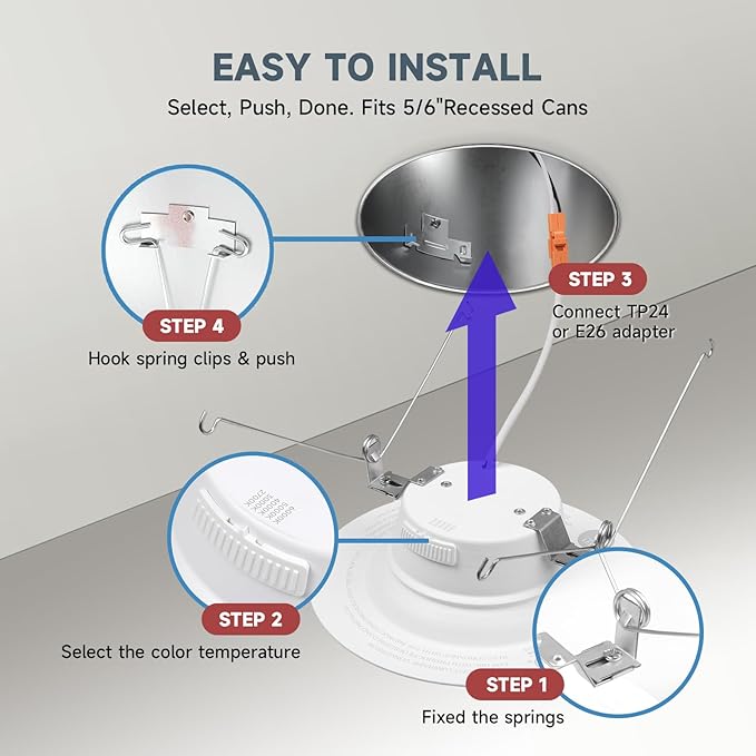 ECOELER 5/6 Inch LED Dimmable Recessed Lighting, 5CCT Selectable Ceiling Can Light, 16.5W 1200 Lm, Replacement Downlight Retrofit Kit for Baseroom, Kitchen, ETL & FCC Listed, 12 Pack