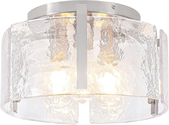 15'' Modern Brushed Nickel Semi Flush Mount Ceiling Light, Hallway Light Fixtures, 3-Light Glass Ceiling Lights for Entryway Kitchen Dining Room Foyer Bedroom Laundry Room Bathroom Lighting Fixtures