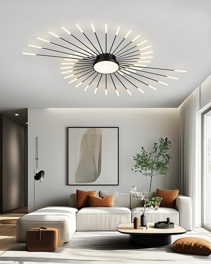 Ceiling Light Modern LED Ceiling Lamps,Flower Shape Ceiling Lights,Flush Mount Chandelier,Metal Acrylic Ceiling Lamps,Living Room Light Fixtures Ceiling for Bedroom,Dining Room(Black, 42+1 Heads)