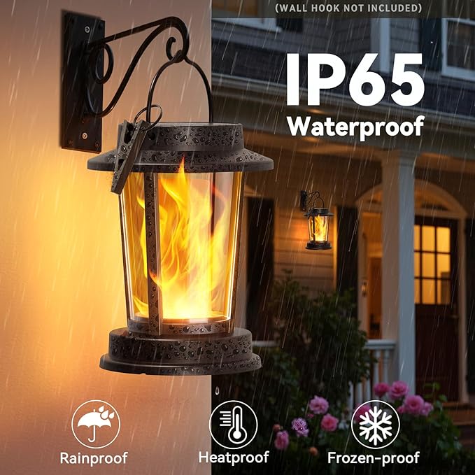 Solar Lanterns Outdoor Waterproof, Upgraded Flickering Flame Solar Lights Outdoor, Solar Powered Lanterns Decorative, Hanging Solar Lantern for Garden Yard Patio Path Porch Tree Decor 2 Pack