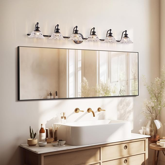 XIEDUN 45" Bathroom Light 6 Light Black Vanity Light Farmhouse Vanity Lights Vanity Lighting Fixtures (Exclude G9 Bulb)