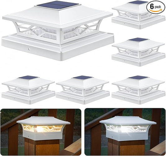 APONUO Solar Post Cap Lights,6 Pack 2-Modes Bright 4x4 Post Solar Lights Auto On Off,Outdoor Waterproof Garden Patio Fence Deck Patio Decor for Fence Deck Post Caps 4x4 6x6 Wood,4x4 Vinyl