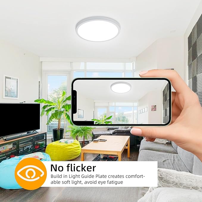 Hlite 2pack 12 inch Flush Mount LED Ceiling Light Fixtures, 24W 2400LM Super Slim, 3000K/4000K/5000K 3CCT Selectable, for Kitchen, Bedroom (White)