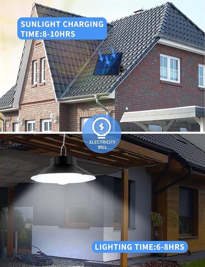 papasbox Solar Shed Lights Indoor Outdoor,Led Battery Powered Pendant Lights, Dusk to Dawn,4 Modes(Timer Lighting|Auto-On|5 Dimmable|Daytime-On) Waterproof Ip65 for Barn, Gazebo, Shop, Garage