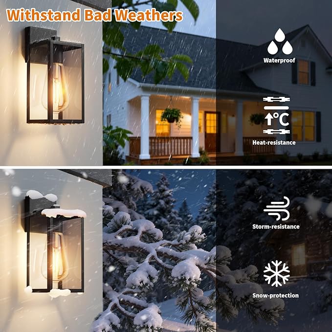 13'' Outdoor Lighting Fixtures Wall Mount, Exterior Front Porch Lights for Outside, Wall Lantern Lamps Waterproof, Black Sconce Coach Lights for House, Garage, Patio