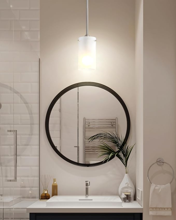 Mini Pendant Light Fixture 1-Light, 3 Pack Brushed Nickel Hanging Ceiling Lights with Opal White Glass, Adjustable Height, Modern Hanging Pendant Lamp for Kitchen Island