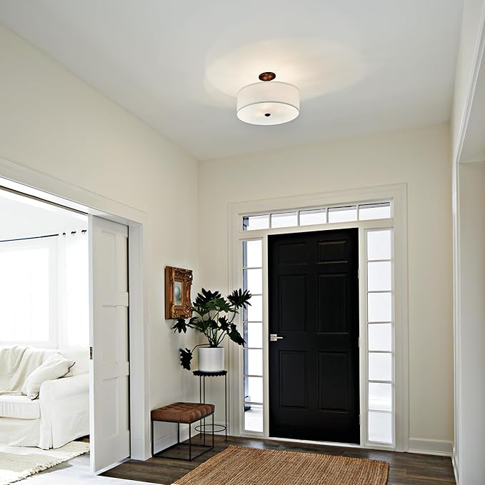 Kichler Shailene 18" 3 Light Round Semi Flush with Satin Etched White Diffuser and White Microfiber Shade in Olde Bronze