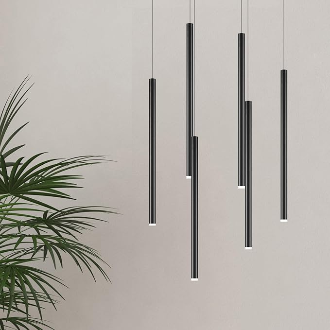 CANALIS 6 Mini Pendant Lighting Black - LED Hanging Light Fixture for Kitchen Island, Bar, Foyer - Cluster Pendants - Dimmable, Adjustable Wire, Lamp Bulb Included