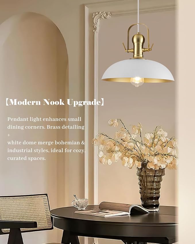 White and Gold Pendant Lights 2 Pack, 13.8 Inch White Farmhouse Pendant Light Kitchen Island, Industrial Pendant Lights, Island Pendant Lights for Kitchen Barn Hallway Porch Dining Room