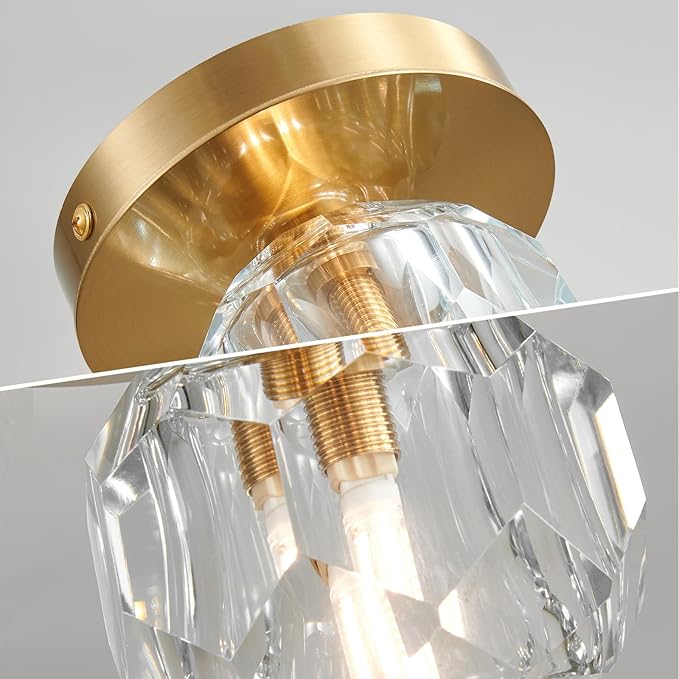 Crystal Small Chandelier Light Fixture: K9 Crystals Brass Semi Flush Mount Ceiling Lights - Gold Globe Wall Sconce - Modern Mini Chandeliers for Bedroom Hallway Bathroom Living Room Entrance Closet