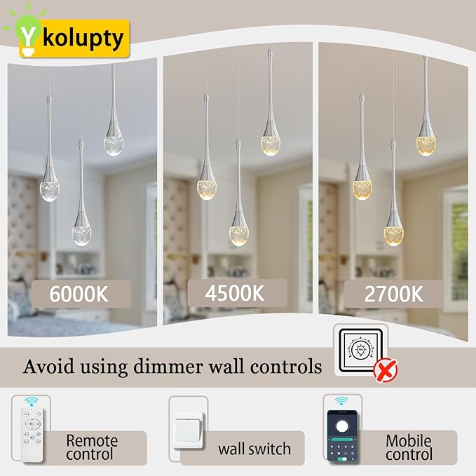 ykolupty Mini Chandelier Modern Crystal Pendant Light LED Dimmable Crystal Ceiling Pendant Lighting for Kitchen Island Dining Room Hallway Bedroom (Silver 1 Pack)