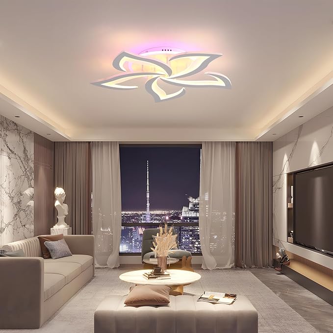Modern Ceiling Lights,50W Dimmable Flush Mount Ceiling Light with Remote for Living Room Dining Room Bedroom,3000-6000K,White