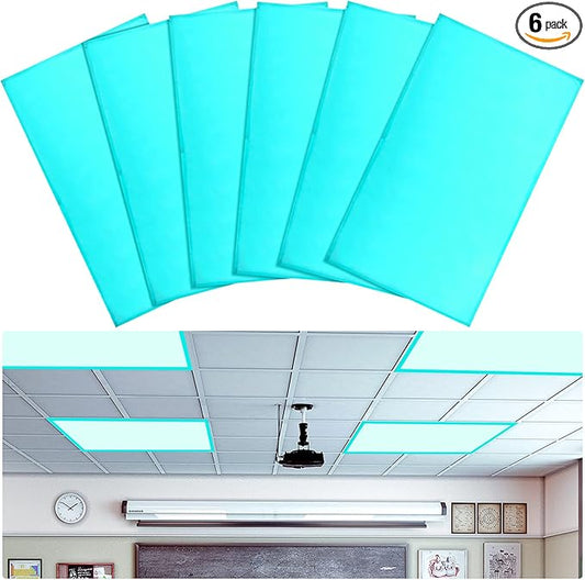 Tuanse 6 Packs Magnetic Fluorescent Light Covers Filters Calming Ceiling Light Covers Decor for Ceiling Lights Classroom Office School(Blue)