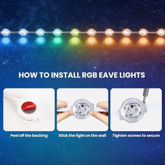 Permanent Outdoor Lights, 100ft Smart Eave Lights with 50 LED Lights, IP67 Waterproof Outdoor String Lights for Garden Decor,Deck,Christmas with App/Remote Control